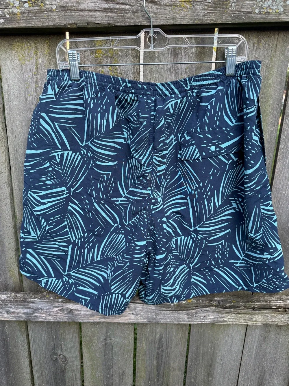 Patagonia Navy and Teal Leaf-Print Swim Shorts